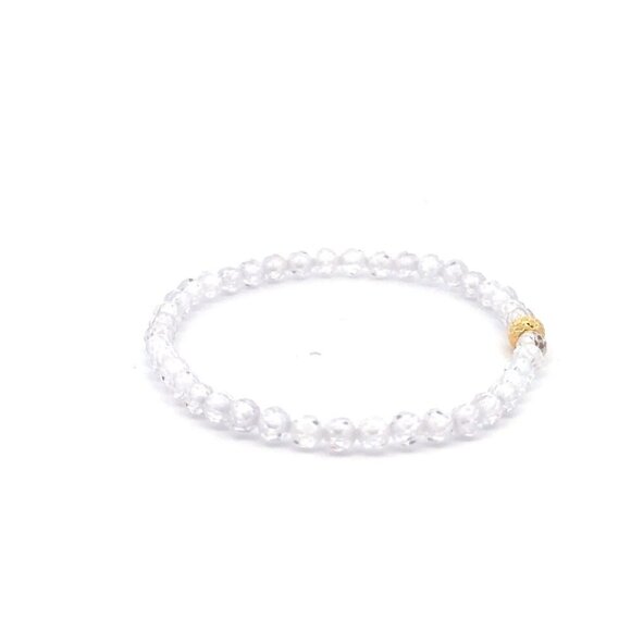 18K Gold Bead Charm Stretchable Bracelet Clear Faceted  Zircon Gemstones - Picture 12 of 12